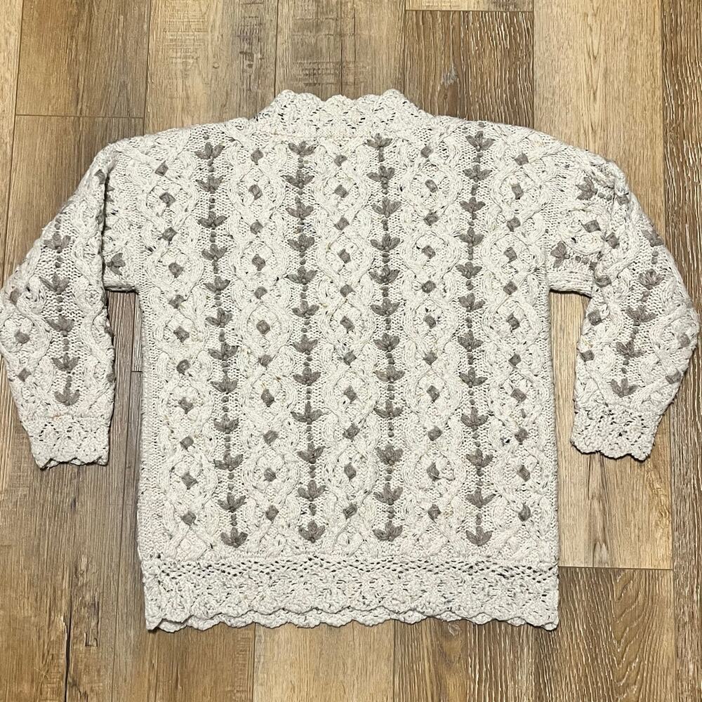 VTG Express Tricot Hand Knit Floral Sweater M Cream Angora Wool Grandma Cottage - Picture 5 of 7